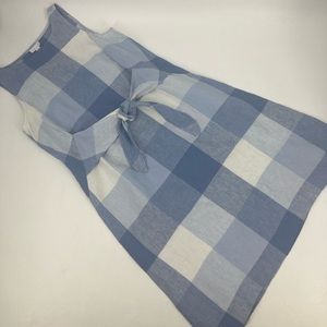 J Jill Love 100% Linen Shirt Dress SleeveLess Blue Plaid Womens szSP